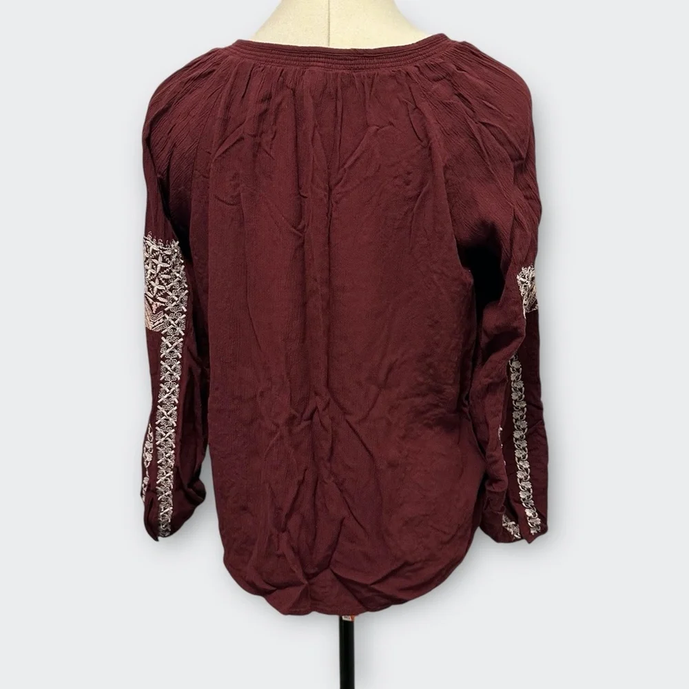 AMERICAN EAGLE Burgundy Peasant Blouse M Boho Top Cottagecore Festival Casual - Picture 7 of 11